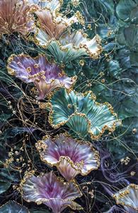 طرح فانتزی گل‌های کریستالی درخشان با لبه‌های طلایی برای پوستر دیواری سه بعدی اتاق خواب و لابی