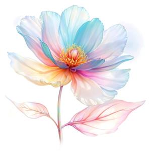 تصویر گرافیکی تک گل رنگین‌کمانی با گلبرگ‌های شفاف و رویایی برای پوستر دیواری اتاق نوزاد و چاپ روی تیشرت و ماگ هدیه