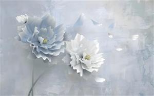 پوستر دیواری ملایم با طرح گل‌های آبی و سفید ابریشمی برای دیوار پشت تختخواب و کلینیک‌های زیبایی جهت ایجاد فضای آرامش‌بخش و مدرن