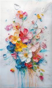 تابلو نقاشی رنگ روغن با طرح گل‌های رنگارنگ و تکنیک کاردک مناسب برای پوستر دیواری عمودی، چاپ روی دفترچه و ملزومات فانتزی اتاق جوان