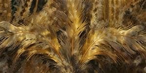 تصویر هنری پرهای طلایی و قهوه‌ای با بافت نرم مخصوص پوستر دیواری مدرن پشت مبل و دیوار دکوراتیو اتاق کار