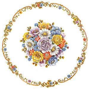 کادر دایره‌ای طلایی با تزئینات گل‌های رنگارنگ آبرنگی مناسب چاپ روی بشقاب‌های دکوری، گیفت عروسی و کاغذ دیواری