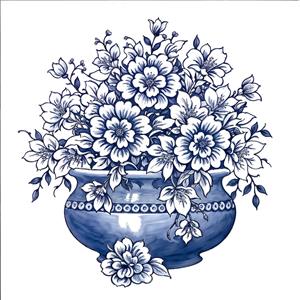 طرح آبی و سفید چینی (Blue & White) برای پوستر دیواری ناهارخوری، ست کردن با ظروف لوکس و چاپ روی کوسن