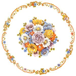 وکتور حاشیه اسلیمی و دسته گل رنگارنگ دایره‌ای ویژه چاپ روی بشقاب دیواری، کوسن و رومیزی تالار پذیرایی