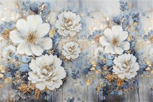 نقاشی رنگ روغن گل‌های سفید و آبی وینتیج برای پوستر دیواری پذیرایی و اتاق خواب لوکس با قابلیت چاپ روی بوم و پرده پارچه‌ای