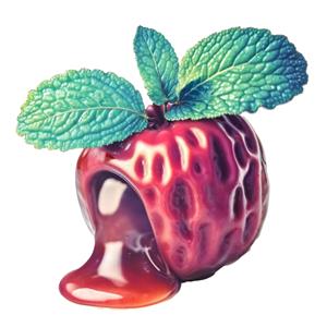 تصویر فانتزی میوه توت فرنگی با سس شکلات و نعنا برای چاپ روی ماگ و دیوارهای کافه و شیرینی‌فروشی
