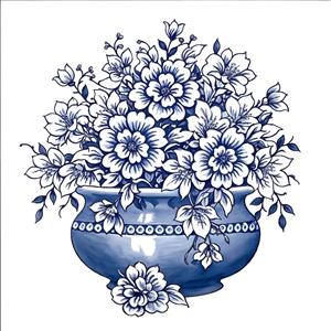 گلدان چینی با طرح گل‌های آبی کلاسیک مناسب برای چاپ روی بشقاب دکوراتیو و کاغذ دیواری آشپزخانه