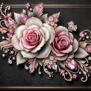 تصویر جواهرنشان گل های رز صورتی و الماس برای پوستر دیواری سه بعدی لاکچری و مزون های لوکس