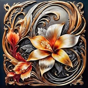 طرح اسلیمی و گچ‌بری مدرن گل لوتوس طلایی و نارنجی ویژه چاپ پوستر دیواری سه بعدی لوکس و کتیبه بالای تخت خواب