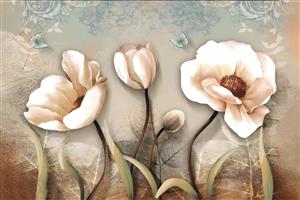 طرح رمانتیک گل‌های شقایق صورتی و سفید با پس‌زمینه فانتزی ویژه چاپ پرده تصویری و پوستر دیواری سه بعدی اتاق خواب دخترانه