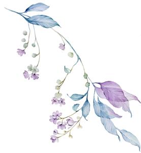 شاخه گل‌های بنفش و آبی آبرنگی با حالت شفاف و فانتزی مناسب برای پوستر دیواری اتاق خواب دخترانه، روتختی و پرده های حریر