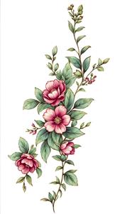 طرح وکتور گل‌های مینیاتوری با رنگ صورتی ملایم و ساقه سبز برای چاپ پرده تصویری و پوستر دیواری اتاق نشیمن و تالار