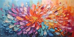 تابلو نقاشی مدرن انتزاعی با ضربات قلم‌مو و رنگ‌های گرم جهت چاپ پوستر دیواری عریض و دکوراسیون پذیرایی