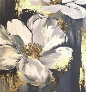 طرح لوکس ورق طلا و گل‌های سفید با پس‌زمینه سرمه‌ای تیره ویژه دیوار پشت تخت و تالارهای پذیرایی