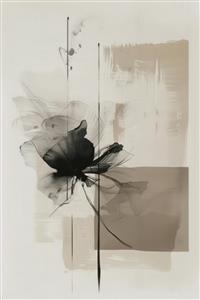 پوستر دیواری مدرن و مینیمال با طرح انتزاعی تک‌گل مشکی و بلوک‌های کرم و قهوه‌ای برای دفاتر مهندسی