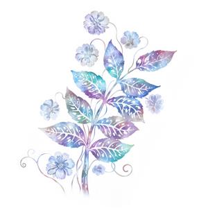 وکتور شاخه برگ‌های کهکشانی و بنفش روی پس‌زمینه سفید برای چاپ روی جلد دفتر، ماگ و تیشرت فانتزی