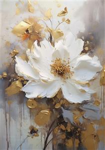 طرح عمودی پوستر دیواری گل سفید برجسته با قطرات طلا و سایه‌های دودی ویژه دیوارهای باریک و راهرو