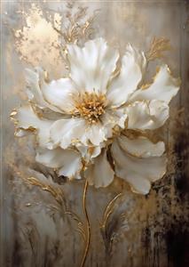 تابلو دکوراتیو برجسته طرح گل سفید صدفی با حاشیه‌های طلایی لوکس مناسب پوستر دیواری سه بعدی و دکوراسیون تالار