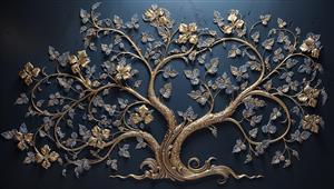 طرح برجسته درخت زندگی طلایی و لوکس مناسب پوستر دیواری پذیرایی و لابی هتل با قابلیت چاپ روی تابلو دکوراتیو و دیوارپوش سه بعدی