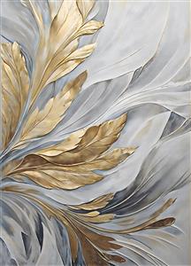 پوستر دیواری انتزاعی طرح پرهای طلایی و طوسی با استایل مدرن برای فضای اداری و پشت کاناپه