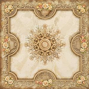 کادر بندی اشرافی گچ‌بری با سبد گل‌های رز برای پوستر دیواری سقف و دیوارهای کلاسیک و تولید کاغذ کادو و آلبوم لوکس