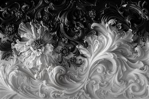 طرح مونوکروم گچ‌بری مدرن با نقش گل‌های اسلیمی برای دیوارپوش پشت تلویزیون و تابلوهای دکوراتیو چند تکه