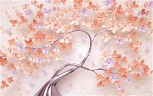 درخت شکوفه مینیاتوری با رنگ‌های پاستلی و شاخه‌های نقره‌ای برای پوستر دیواری اتاق خواب دخترانه و مهدکودک