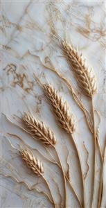 پوستر دیواری طرح خوشه‌های گندم طلایی روی سنگ مرمر روشن مناسب برای پشت میز کنفرانس و سالن غذاخوری جهت استفاده به عنوان دیوارپوش و پرده