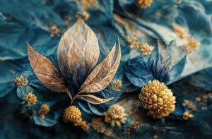 طرح لوکس برگ‌های پاییزی طلایی در زمینه سرمه‌ای تیره ویژه چاپ پوستر دیواری اتاق خواب مستر و تابلوهای دکوراتیور مدرن