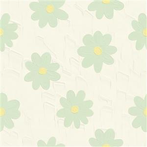 کاغذ دیواری با طرح مینیمال گل‌های بابونه سبز پاستلی مناسب اتاق کودک، نوزاد و فضاهای آرامش‌بخش