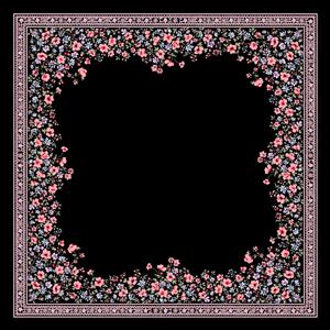 طرح شال و روسری با کادر اسلیمی و گل‌های ریز صورتی روی زمینه مشکی ویژه چاپ پارچه و پوشاک