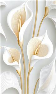پوستر دیواری مدرن گل کالا (شیپوری) سفید و طلایی با برجستگی سه بعدی ویژه دیوار پشت تلویزیون و تالار