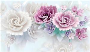 پوستر دیواری سه بعدی گل‌های رز بنفش و صورتی مرواریدی برای دکوراسیون رمانتیک اتاق خواب و سالن زیبایی