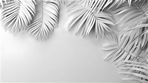 پوستر دیواری مدرن برگ‌های نخل استوایی به رنگ سفید یکدست مناسب برای اتاق نشیمن و سالن‌های ورزشی