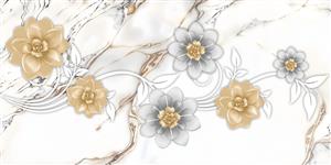 طرح سنگ مرمر لوکس با گل‌های فانتزی طلایی و طوسی ویژه پوستر دیواری پهن و دیوارپوش سالن‌های کنفرانس