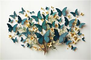 منظره رویایی پروانه‌های آبی و گل‌های بهاری ویژه چاپ کاغذ دیواری اتاق کودک و نوزاد یا کلینیک‌های زیبایی