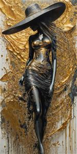 طرح سیاه قلم و طلایی فیگور زن با کلاه برای پوستر دیواری مدرن و مینیمال اتاق نشیمن و محیط‌های هنری