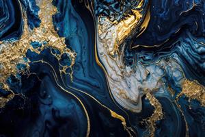 طرح انتزاعی سنگ مرمر آبی و رگه‌های طلایی لوکس مناسب پوستر دیواری پشت تلویزیون، فضای بین کابینتی و لابی هتل‌های مدرن