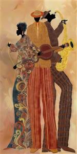 طرح انتزاعی نوازندگان جاز با استایل آفریقایی مناسب دکوراسیون کافه، آموزشگاه موسیقی و چاپ روی ماگ، تیشرت و کیف پارچه‌ای