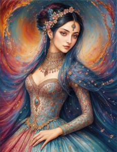 نقاشی کلاسیک ملکه با لباس فاخر و جواهرات برای پوستر دیواری کلاسیک و چاپ روی فرش و تابلو فرش تزئینی