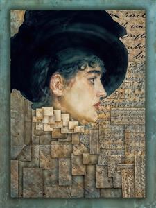 تابلوی دکوراتیو چهره زن با کلاه کلاسیک و استایل هنری انتزاعی مناسب برای کافی‌شاپ، گالری هنری و چاپ روی دفترچه و پوشه