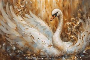 پوستر دیواری هنری نقاشی قو سفید با رنگ‌های گرم و متریال اکرلیک برای لابی هتل و سالن‌های زیبایی