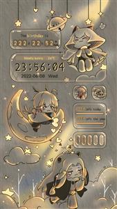 طرح فانتزی و کیوت شخصیت‌های انیمه در شب برای چاپ روی روتختی کودک، پرده اتاق خواب و دفترچه یادداشت