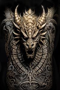 سردیس اژدهای طلایی با حکاکی‌های پیچیده مناسب برای پوستر دیواری سه بعدی و دکوراسیون داخلی گیمینگ