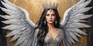ملکه بالدار با تاج پادشاهی و بال‌های بزرگ سفید ویژه پوستر دیواری اتاق خواب مستر و مزون‌های لوکس