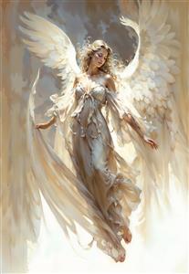 نقاشی دیجیتال فرشته بالدار نورانی در آسمان مناسب برای پوستر دیواری و قاب دکوراتیو اتاق خواب