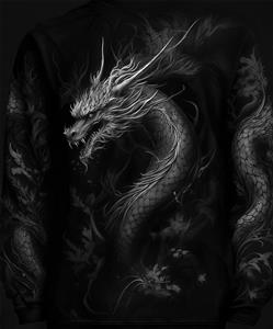 طرح گرافیکی اژدهای افسانه‌ای مشکی برای چاپ روی تیشرت، ماگ و پوستر دیواری اتاق گیمینگ