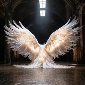 پوستر دیواری بال‌های فرشته سفید در تالار عمارت قدیمی برای دکوراسیون پذیرایی و پشت تخت خواب