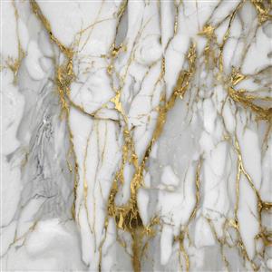کاغذ دیواری بافت سنگ مرمر سفید صیقلی با خطوط طلایی پراکنده برای نوسازی دیوار آشپزخانه و حمام لوکس