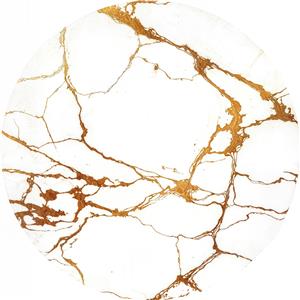 طرح دایره‌ای سنگ کوارتز سفید با ترک‌های طلایی درخشان برای چاپ روی بشقاب‌های دکوراتیو و ساعت دیواری